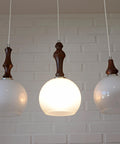 Vintage Pendant Lights / Set of 3 / Redesign Wood and Glass Hanging Bar Lamps