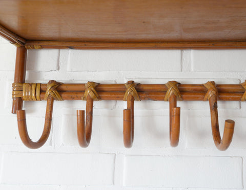Set of 2 Vintage Bamboo Shelves / Rattan Wall- Mount Shelf / Wall Hanging Rack 1970s