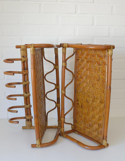 Set of 2 Vintage Bamboo Shelves / Rattan Wall- Mount Shelf / Wall Hanging Rack 1970s
