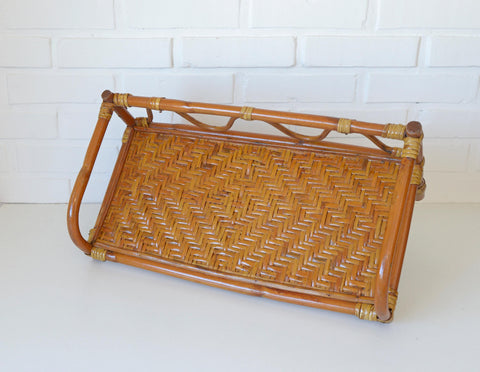 Set of 2 Vintage Bamboo Shelves / Rattan Wall- Mount Shelf / Wall Hanging Rack 1970s