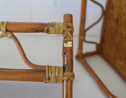 Set of 2 Vintage Bamboo Shelves / Rattan Wall- Mount Shelf / Wall Hanging Rack 1970s