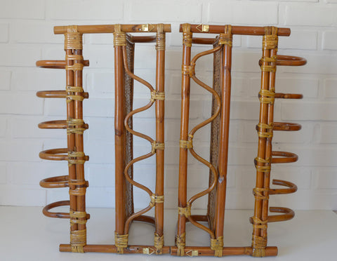 Set of 2 Vintage Bamboo Shelves / Rattan Wall- Mount Shelf / Wall Hanging Rack 1970s