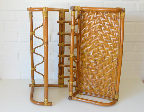 Set of 2 Vintage Bamboo Shelves / Rattan Wall- Mount Shelf / Wall Hanging Rack 1970s