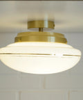Redesign Art Deco Semi Flush Mount Sconce: Hand-Blown White Glass & Gold