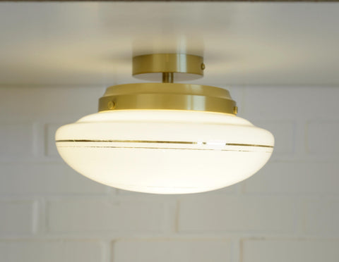 Redesign Art Deco Semi Flush Mount Sconce: Hand-Blown White Glass & Gold