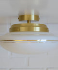 Redesign Art Deco Semi Flush Mount Sconce: Hand-Blown White Glass & Gold
