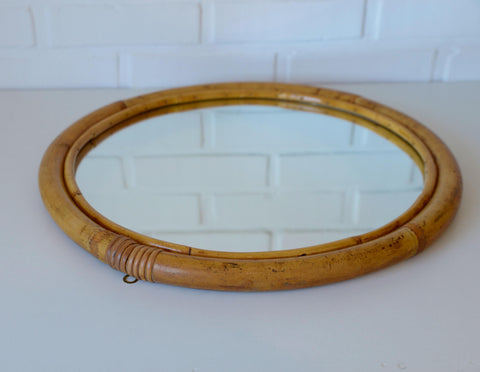 Vintage Round Bamboo Wall Mirror | Mid-Century Boho Rattan Mirror | Japandi Home Decor