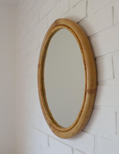 Vintage Round Bamboo Wall Mirror | Mid-Century Boho Rattan Mirror | Japandi Home Decor