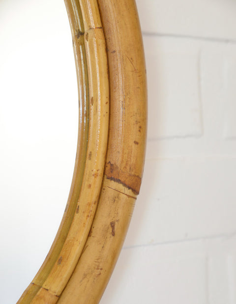 Vintage Round Bamboo Wall Mirror | Mid-Century Boho Rattan Mirror | Japandi Home Decor