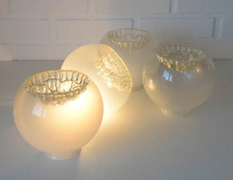 Set of 4 Vintage Italian Art Glass Lamp Shades | Murano Style Hand Blown Glass Globes | MCM Lighting Replacement Shades | 17 cm