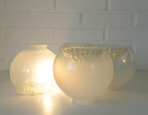 Set of 4 Vintage Italian Art Glass Lamp Shades | Murano Style Hand Blown Glass Globes | MCM Lighting Replacement Shades | 17 cm