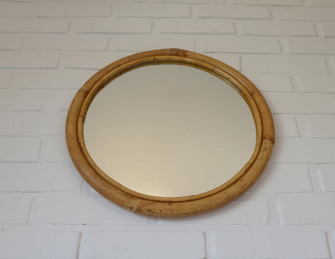 Vintage Round Bamboo Wall Mirror | Mid-Century Boho Rattan Mirror | Japandi Home Decor