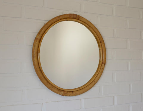 Vintage Round Bamboo Wall Mirror | Mid-Century Boho Rattan Mirror | Japandi Home Decor