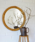 Vintage Round Bamboo Wall Mirror | Mid-Century Boho Rattan Mirror | Japandi Home Decor