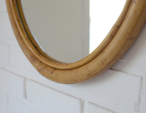 Vintage Round Bamboo Wall Mirror | Mid-Century Boho Rattan Mirror | Japandi Home Decor
