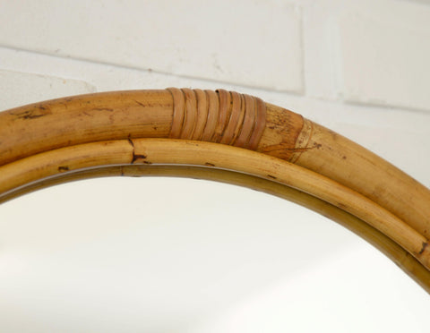 Vintage Round Bamboo Wall Mirror | Mid-Century Boho Rattan Mirror | Japandi Home Decor
