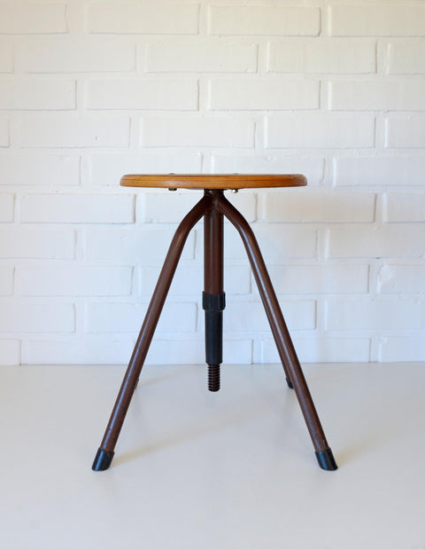 Vintage Industrial School Stool / Adjustable Swivel Metal Stool / Made in Yugoslavia 1970's