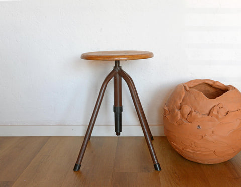 Vintage Industrial School Stool / Adjustable Swivel Metal Stool / Made in Yugoslavia 1970's