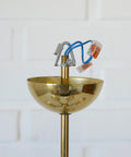Vintage Restored Hollywood Regency Chandelier – 5 Amber Glass Globes, Brass-Tone Gooseneck Design, Yugoslavia 1980s
