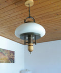 Vintage Lantern Pendant Light | Mid Century Opaline Glass Chandelier | Rewired Yugoslavian Hanging Lamp | Rustic Colonial