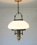 Vintage Lantern Pendant Light | Mid Century Opaline Glass Chandelier | Rewired Yugoslavian Hanging Lamp | Rustic Colonial