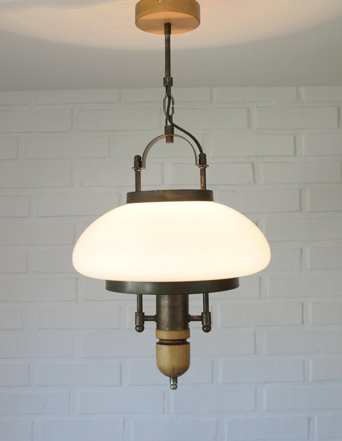 Vintage Lantern Pendant Light | Mid Century Opaline Glass Chandelier | Rewired Yugoslavian Hanging Lamp | Rustic Colonial