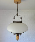 Vintage Lantern Pendant Light | Mid Century Opaline Glass Chandelier | Rewired Yugoslavian Hanging Lamp | Rustic Colonial