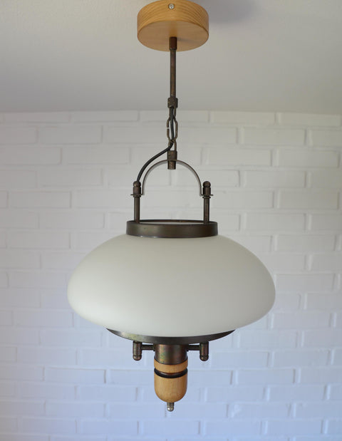 Vintage Lantern Pendant Light | Mid Century Opaline Glass Chandelier | Rewired Yugoslavian Hanging Lamp | Rustic Colonial
