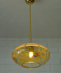 Vintage Mid-Century Amber Glass Pendant Lamp | Floral Glass Chandelier | Retro Kitchen Ceiling Light | Yugoslavia 1950s–60s