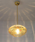 Vintage Mid-Century Amber Glass Pendant Lamp | Floral Glass Chandelier | Retro Kitchen Ceiling Light | Yugoslavia 1950s–60s