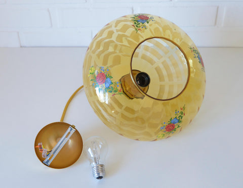 Vintage Mid-Century Amber Glass Pendant Lamp | Floral Glass Chandelier | Retro Kitchen Ceiling Light | Yugoslavia 1950s–60s