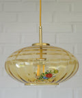 Vintage Mid-Century Amber Glass Pendant Lamp | Floral Glass Chandelier | Retro Kitchen Ceiling Light | Yugoslavia 1950s–60s