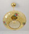 Vintage Mid-Century Amber Glass Pendant Lamp | Floral Glass Chandelier | Retro Kitchen Ceiling Light | Yugoslavia 1950s–60s