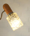 Vintage Rustic Mid Century Chandelier Pendant Light – Solid Oak & Textured Glass Shades – Yugoslavia 1960s/70s