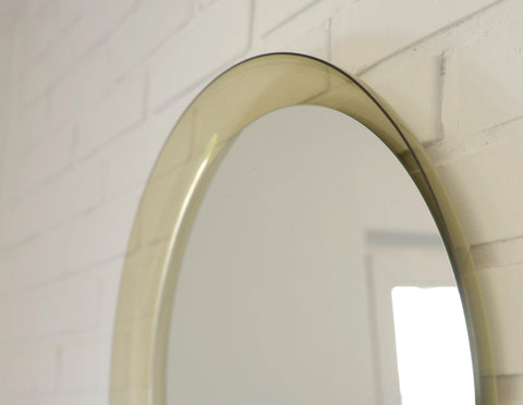 Space Age Guzzini Meblo Round Mirror – Mid Century Modern Smoked Acrylic Yugoslavia
