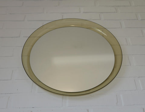 Space Age Guzzini Meblo Round Mirror – Mid Century Modern Smoked Acrylic Yugoslavia