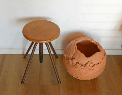 Vintage Industrial School Stool / Adjustable Swivel Metal Stool / Made in Yugoslavia 1970's
