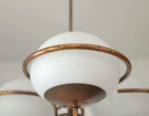 Vintage Copper Pendant Light with Milky Glass Globes – Mid Century Hanging Lamp