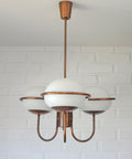 Vintage Copper Pendant Light with Milky Glass Globes – Mid Century Hanging Lamp