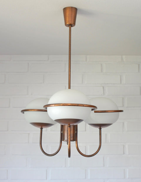 Vintage Copper Pendant Light with Milky Glass Globes – Mid Century Hanging Lamp