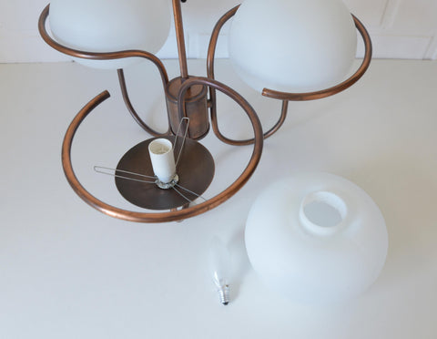 Vintage Copper Pendant Light with Milky Glass Globes – Mid Century Hanging Lamp