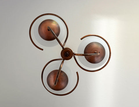Vintage Copper Pendant Light with Milky Glass Globes – Mid Century Hanging Lamp