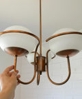 Vintage Copper Pendant Light with Milky Glass Globes – Mid Century Hanging Lamp