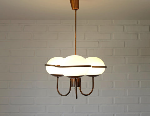 Vintage Copper Pendant Light with Milky Glass Globes – Mid Century Hanging Lamp