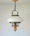 Vintage Lantern Pendant Light | Mid Century Opaline Glass Chandelier | Rewired Yugoslavian Hanging Lamp | Rustic Colonial