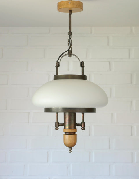 Vintage Lantern Pendant Light | Mid Century Opaline Glass Chandelier | Rewired Yugoslavian Hanging Lamp | Rustic Colonial