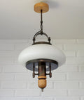 Vintage Lantern Pendant Light | Mid Century Opaline Glass Chandelier | Rewired Yugoslavian Hanging Lamp | Rustic Colonial