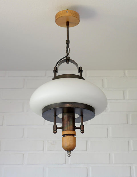 Vintage Lantern Pendant Light | Mid Century Opaline Glass Chandelier | Rewired Yugoslavian Hanging Lamp | Rustic Colonial