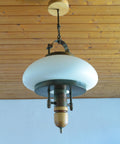 Vintage Lantern Pendant Light | Mid Century Opaline Glass Chandelier | Rewired Yugoslavian Hanging Lamp | Rustic Colonial