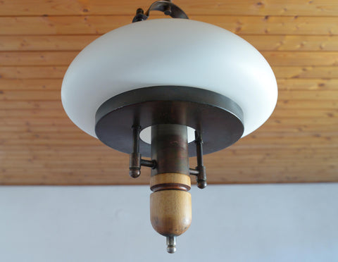 Vintage Lantern Pendant Light | Mid Century Opaline Glass Chandelier | Rewired Yugoslavian Hanging Lamp | Rustic Colonial